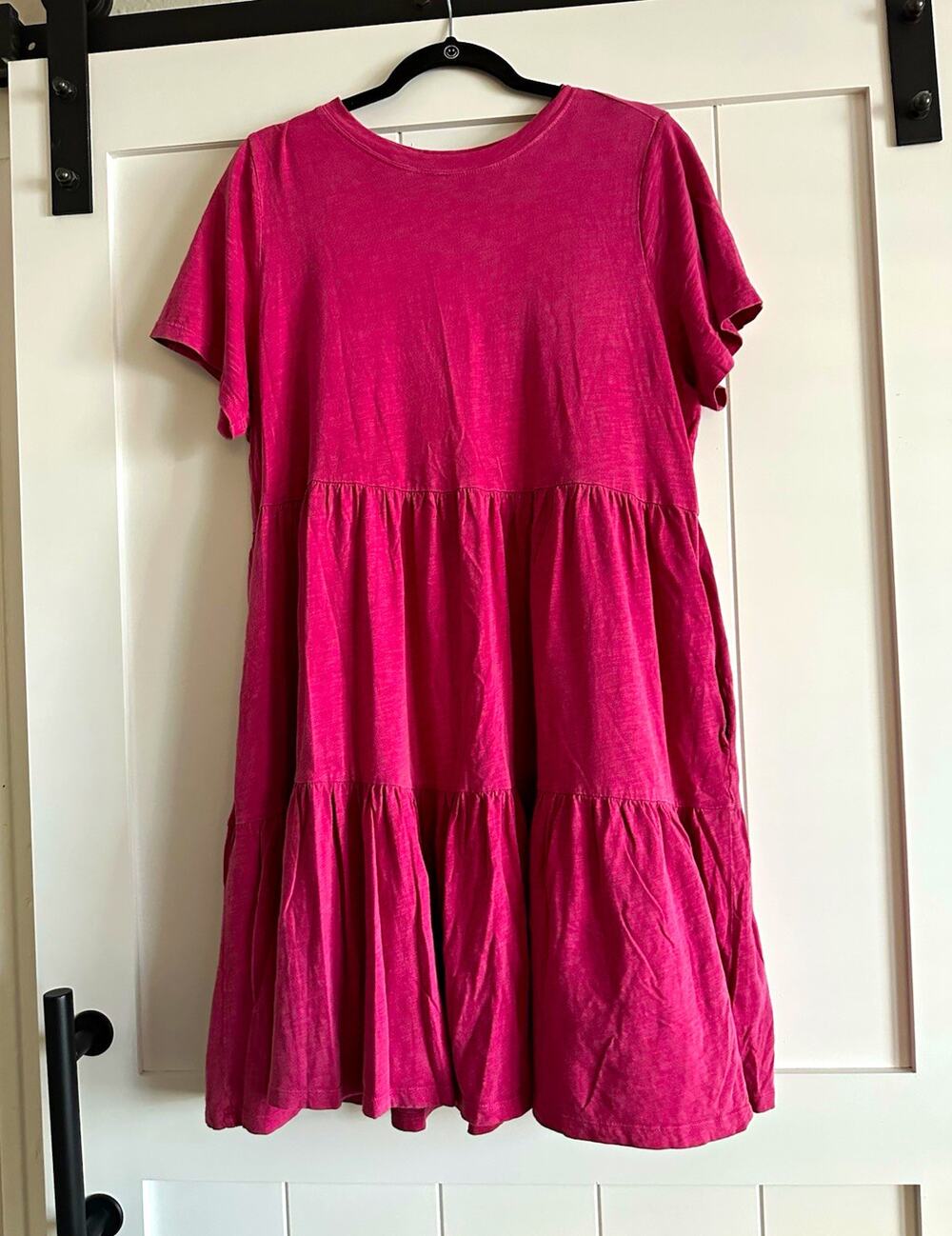 Old Navy Women’s L Pink Solid Tiered Knit T-Shirt Dress Short Sleeve Crew Neck